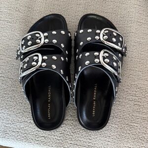 Loeffler Randall Jack two-band studded sandals in black lambskin leather